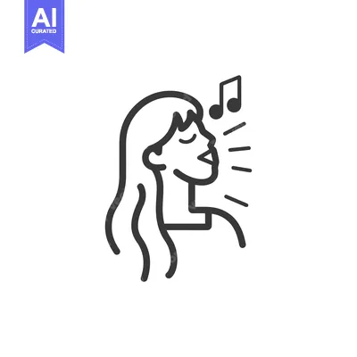 Premium design asset: Line Art Illustration of a Woman Singing with Music Notes