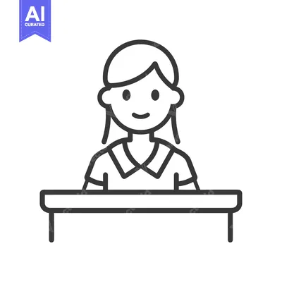 Aset premium populer: Line Art Illustration of a Woman Sitting at a Desk