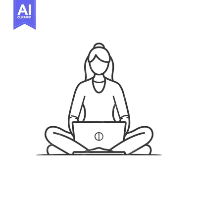 Aset desain premium: Line Art Illustration of a Woman Sitting Cross-legged on the Floor Usi