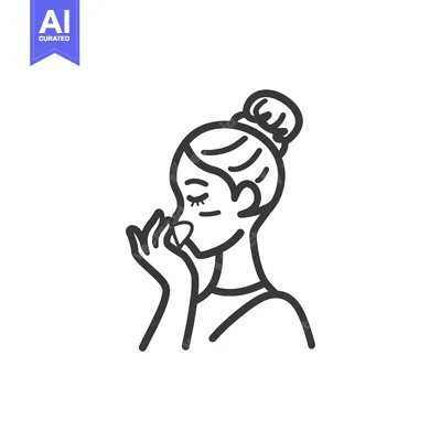 Aset desain premium: Line art illustration of a woman smelling a flower