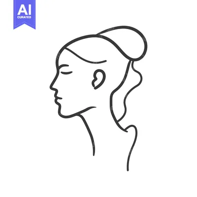 Aset desain premium: Line Art Illustration of a Woman's Profile with Hair Pulled Back