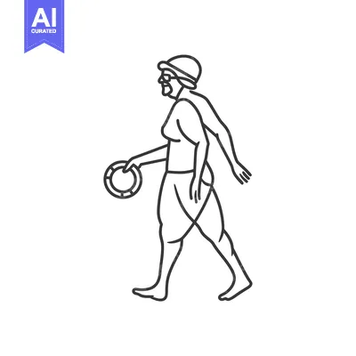 Aset premium populer: Line Art Illustration of a Woman Walking with a Lifebuoy