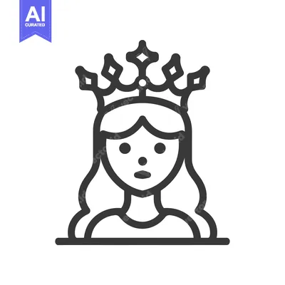 Aset desain premium: Line art illustration of a woman wearing a crown