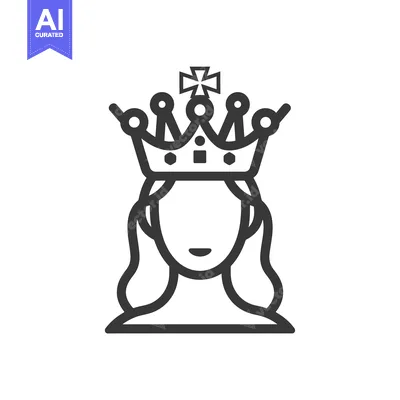 Aset desain premium: Line Art Illustration of a Woman Wearing a Crown