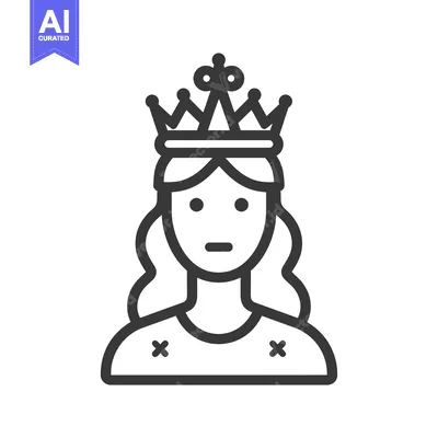 Line art illustration of a woman wearing a crown