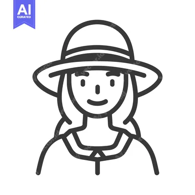 Premium design asset: Line art illustration of a woman wearing a hat