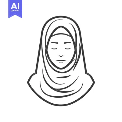 Aset premium populer: Line art illustration of a woman wearing a headscarf