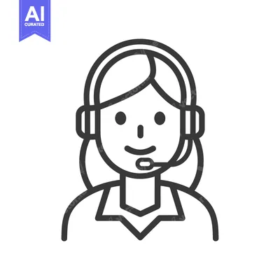 Aset desain premium: Line art illustration of a woman wearing a headset