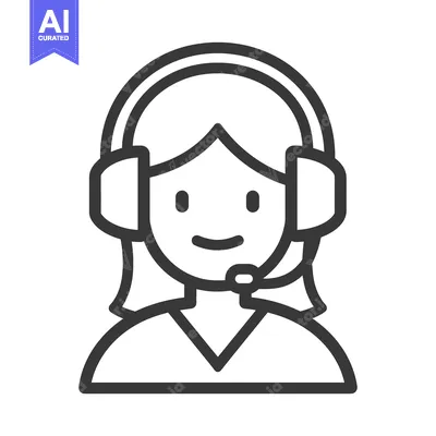 Aset desain premium: Line Art Illustration of a Woman Wearing a Headset