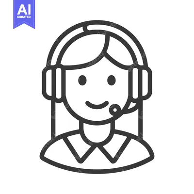 Premium design asset: Line art illustration of a woman wearing a headset and smiling