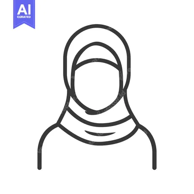 Aset desain premium: Line art illustration of a woman wearing a hijab
