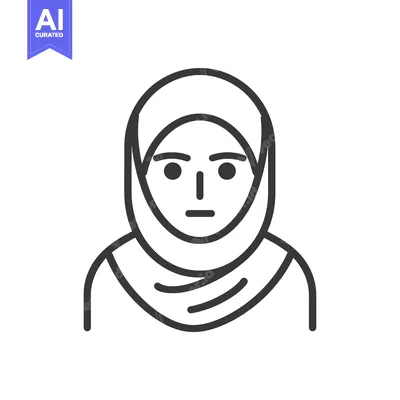 Aset desain premium: Line Art Illustration of a Woman Wearing a Hijab