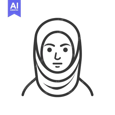 Premium design asset: Line Art Illustration of a Woman Wearing a Hijab