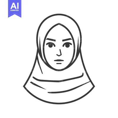 Aset premium populer: Line Art Illustration of a Woman Wearing a Hijab