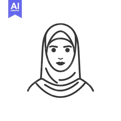 Aset desain premium: Line art illustration of a woman wearing a hijab