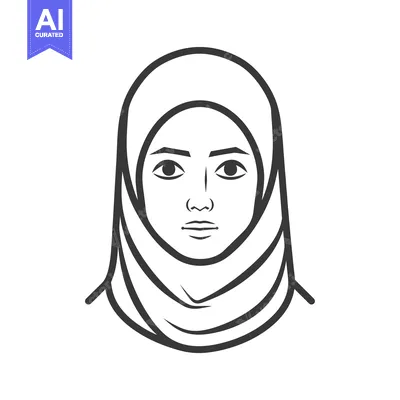 Aset premium populer: Line Art Illustration of a Woman Wearing a Hijab