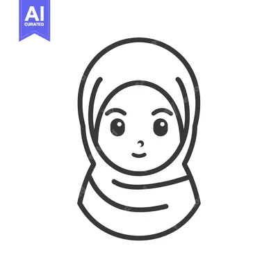 Aset premium populer: Line Art Illustration of a Woman Wearing a Hijab