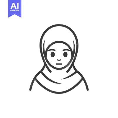 Aset desain premium: Line Art Illustration of a Woman Wearing a Hijab
