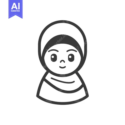 Premium design asset: Line Art Illustration of a Woman Wearing a Hijab