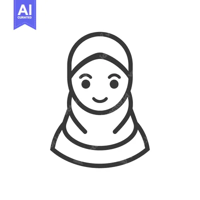 Aset desain premium: Line Art Illustration of a Woman Wearing a Hijab