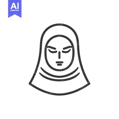 Premium design asset: Line Art Illustration of a Woman Wearing a Hijab