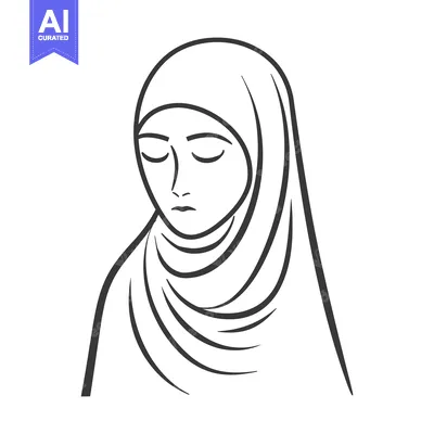 Aset desain premium: Line Art Illustration of a Woman Wearing a Hijab