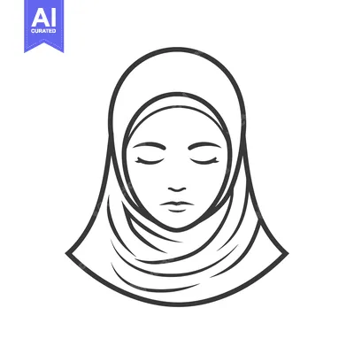 Premium design asset: Line Art Illustration of a Woman Wearing a Hijab