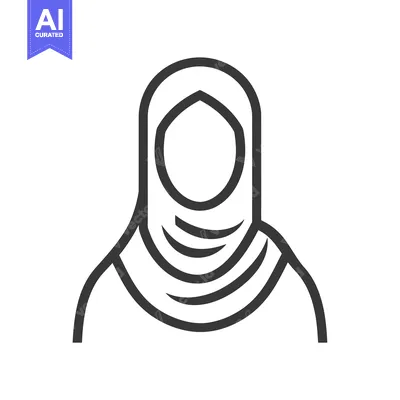 Aset desain premium: Line art illustration of a woman wearing a hijab