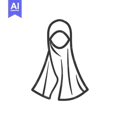 Aset desain premium: Line art illustration of a woman wearing a hijab