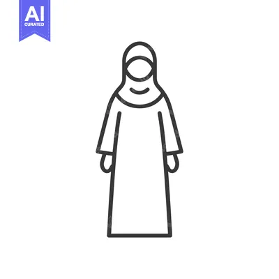 Premium design asset: Line art illustration of a woman wearing a hijab