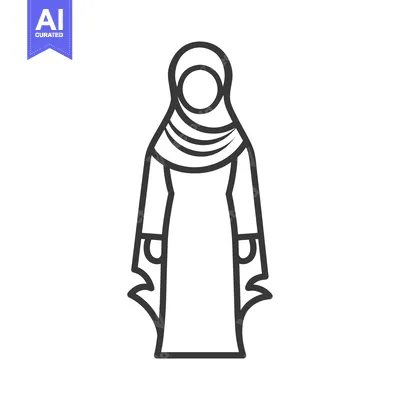 Aset premium populer: Line art illustration of a woman wearing a hijab