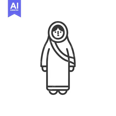 Aset desain premium: Line art illustration of a woman wearing a hijab