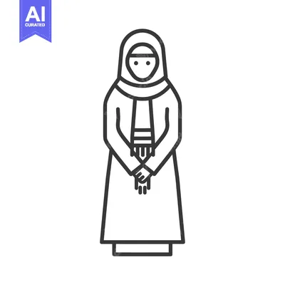 Line art illustration of a woman wearing a hijab and abaya