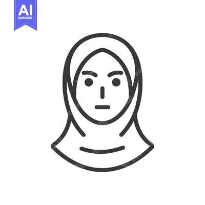 Premium design asset: Line Art Illustration of a Woman Wearing a Hijab with a Serious Expres