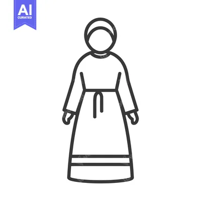 Aset premium populer: Line Art Illustration of a Woman Wearing a Long Dress and Headscarf