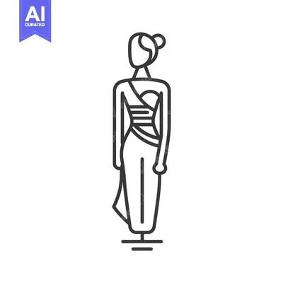 Aset premium populer: Line Art Illustration of a Woman Wearing a Sari
