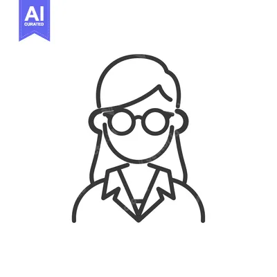 Aset premium populer: Line Art Illustration of a Woman Wearing Glasses