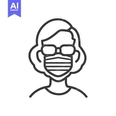 Aset premium populer: Line art illustration of a woman wearing glasses and a face mask