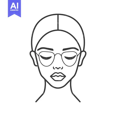 Aset desain premium: Line Art Illustration of a Woman Wearing Glasses with Closed Eyes