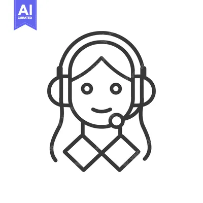 Aset desain premium: Line Art Illustration of a Woman Wearing Headphones and a Headset