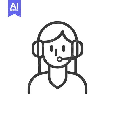 Aset desain premium: Line art illustration of a woman wearing headphones and a microphone