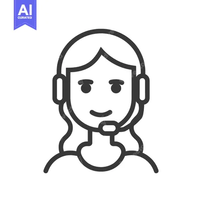 Aset desain premium: Line art illustration of a woman wearing headphones with a microphone
