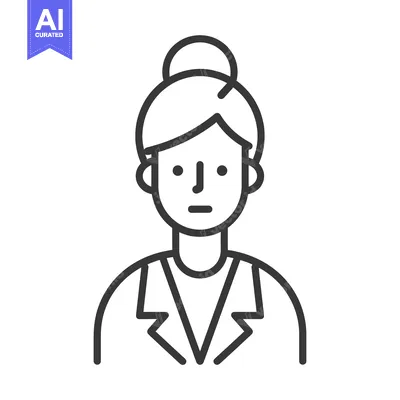 Premium design asset: Line art illustration of a woman with a bun in her hair, wearing a bla