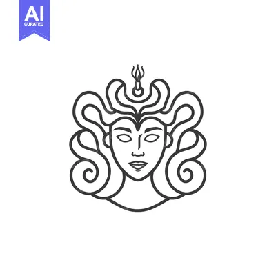Popular premium asset: Line Art Illustration of a Woman with a Crown and Wavy Hair