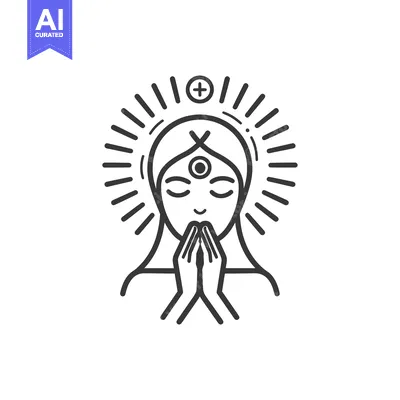 Aset premium populer: Line Art Illustration of a Woman with a Third Eye and Hands in Prayer