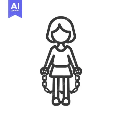 Line art illustration of a woman with chains around her wrists