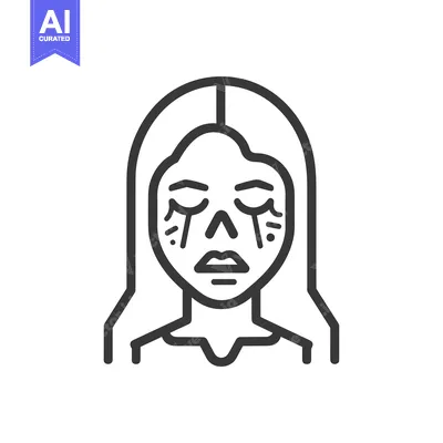 Premium design asset: Line Art Illustration of a Woman with Closed Eyes and Facial Imperfect