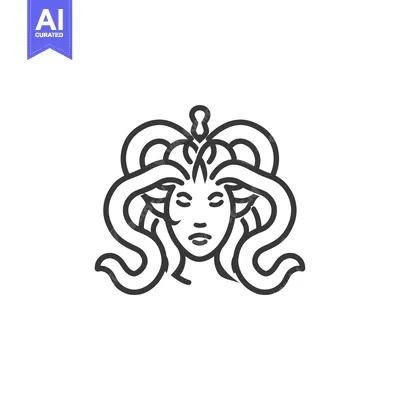 Aset desain premium: Line Art Illustration of a Woman with Curled Hair and a Crown