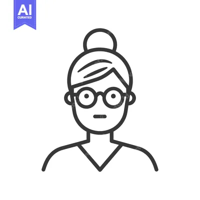 Aset desain premium: Line Art Illustration of a Woman with Glasses and a Bun