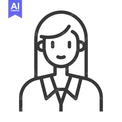 Aset desain premium: Line Art Illustration of a Woman with Long Hair and a Collared Shirt